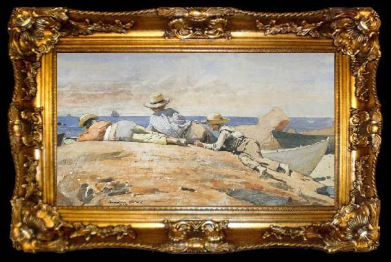 framed  Winslow Homer Three Boys on the Shore (mk44), ta009-2
